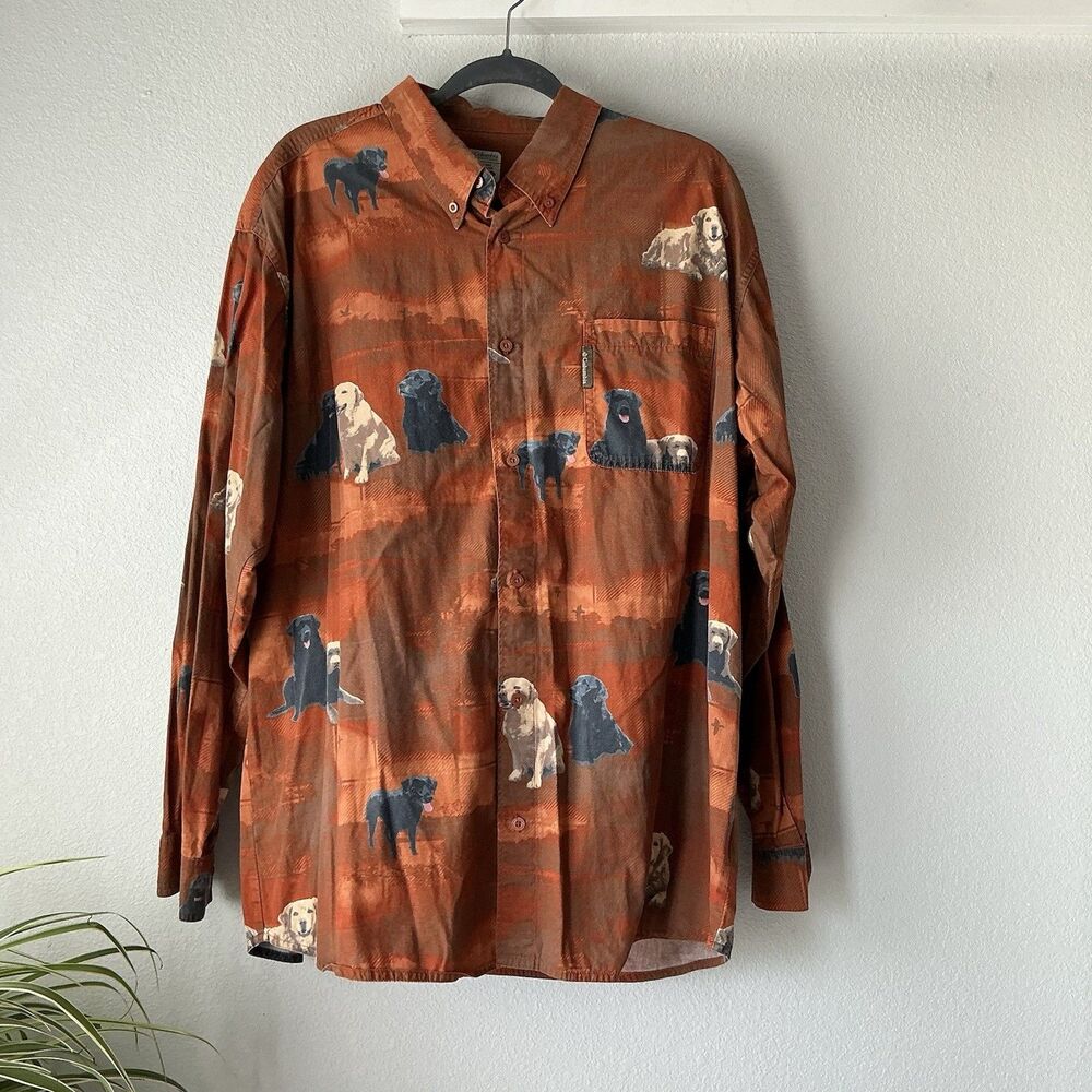Columbia PHG Labrador Button-Up Shirt Outdoor Hunting Xl Cotton Men's Orange